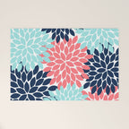 Navy Coral Aqua Floral Pattern Flower Burst Petals Welcome Mat Gallery Image 1