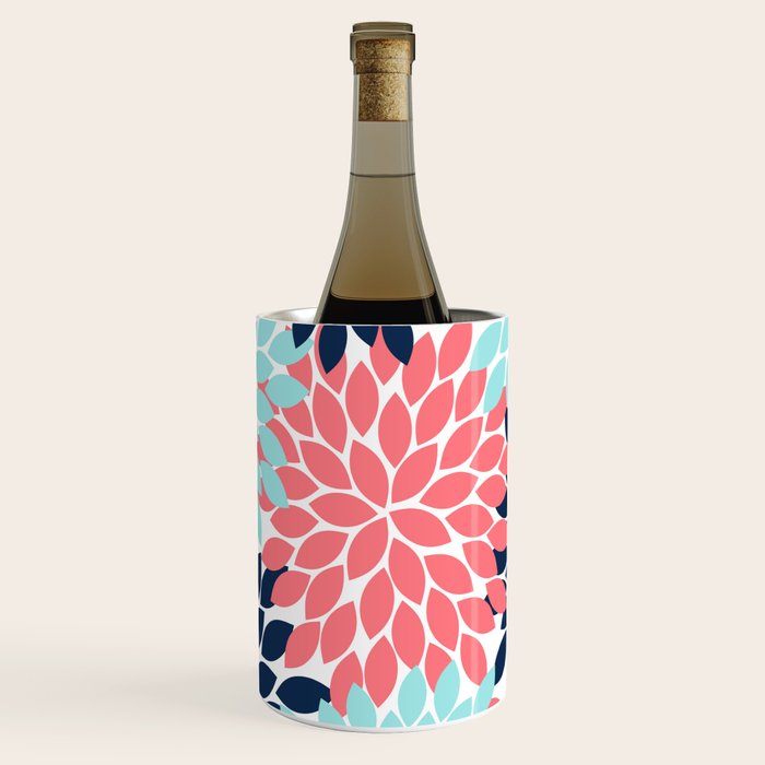 Navy Coral Aqua Floral Pattern Flower Burst Petals Wine Chiller Gallery Image 1