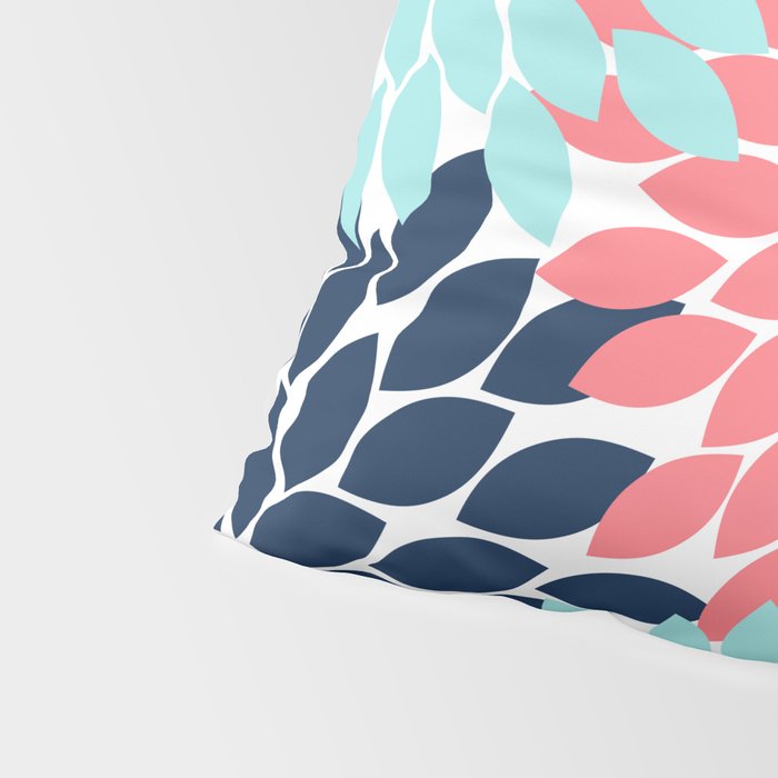 Navy Coral Aqua Floral Pattern Flower Burst Petals Pillow Sham Gallery Image 4
