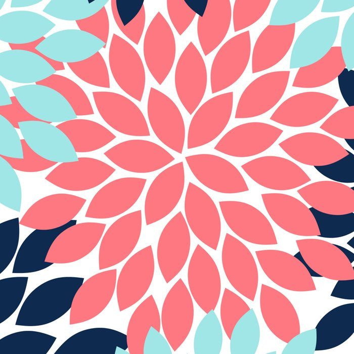 Navy Coral Aqua Floral Pattern Flower Burst Petals Coffee Mug Gallery Image 2