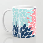 Navy Coral Aqua Floral Pattern Flower Burst Petals Coffee Mug Gallery Image 3