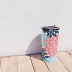 Navy Coral Aqua Floral Pattern Flower Burst Petals Travel Mug Gallery Image 4