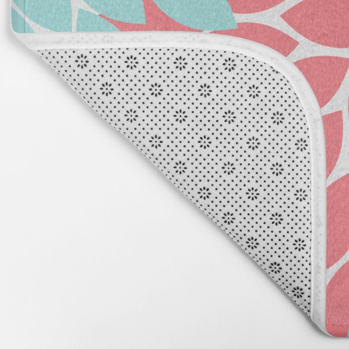 Navy Coral Aqua Floral Pattern Flower Burst Petals Bath Mat Gallery Image 2