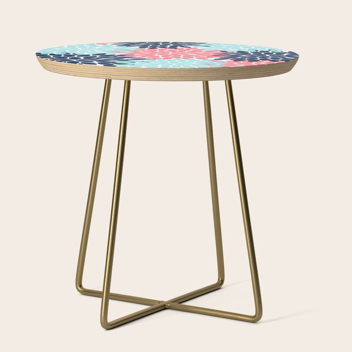 Navy Coral Aqua Floral Pattern Flower Burst Petals Side Table Gallery Image 1