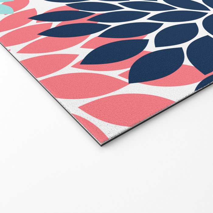 Navy Coral Aqua Floral Pattern Flower Burst Petals Welcome Mat Gallery Image 2