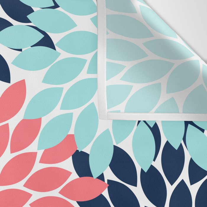 Navy Coral Aqua Floral Pattern Flower Burst Petals Wall Tapestry Gallery Image 3