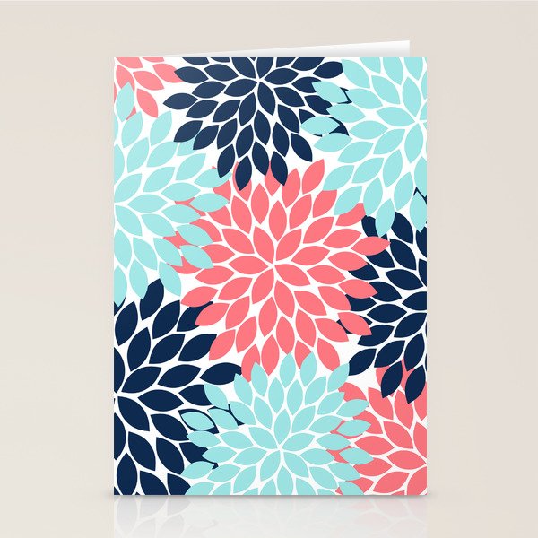 Navy Coral Aqua Floral Pattern Flower Burst Petals Stationery Card Gallery Image 2
