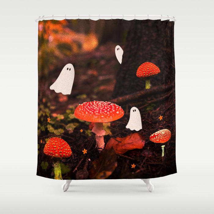 Autumn Ghost Forest Collage Shower Curtain Gallery Image 1