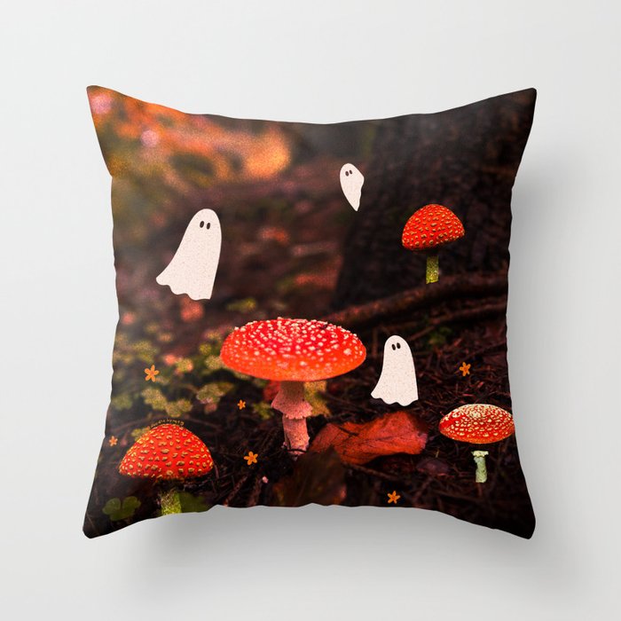 Autumn Ghost Forest Collage Throw Pillow Gallery Image 6