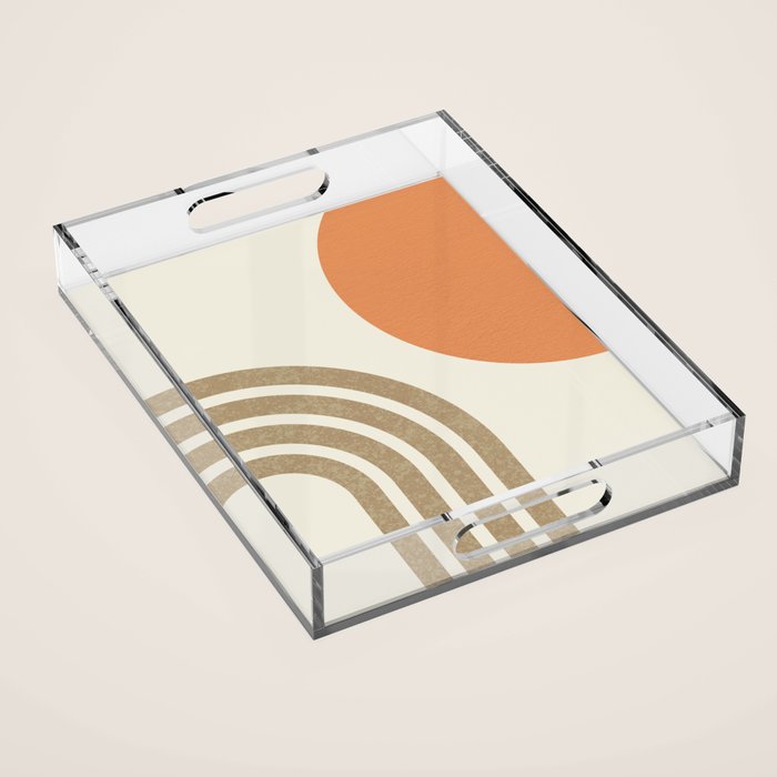 Mid-Century Modern - Orange Sun and Rainbow Acrylic Tray Gallery Image 1