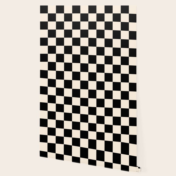 Checkerboard Mini Check Pattern in Black and Almond Cream Wallpaper Gallery Image 2