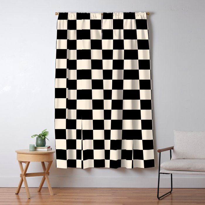 Checkerboard Mini Check Pattern in Black and Almond Cream Window Curtain Gallery Image 1