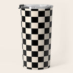 Checkerboard Mini Check Pattern in Black and Almond Cream Travel Mug Gallery Image 3