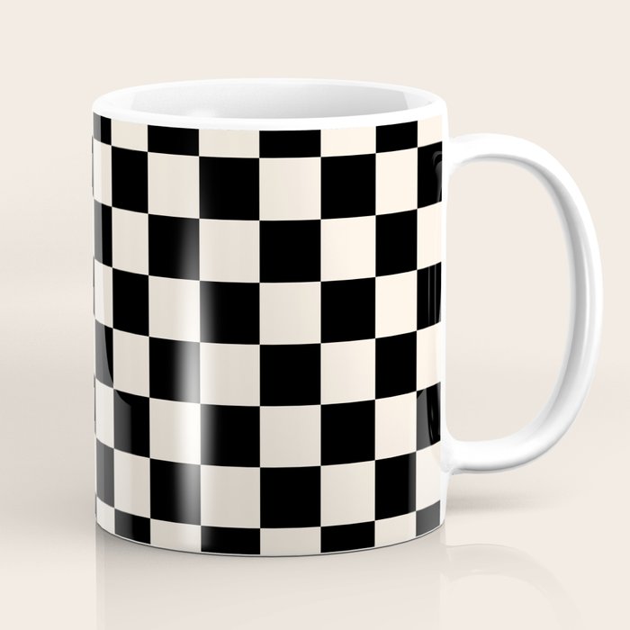 Checkerboard Mini Check Pattern in Black and Almond Cream Coffee Mug Gallery Image 1