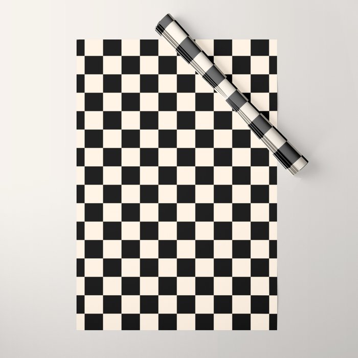 Checkerboard Mini Check Pattern in Black and Almond Cream Wrapping Paper Gallery Image 1