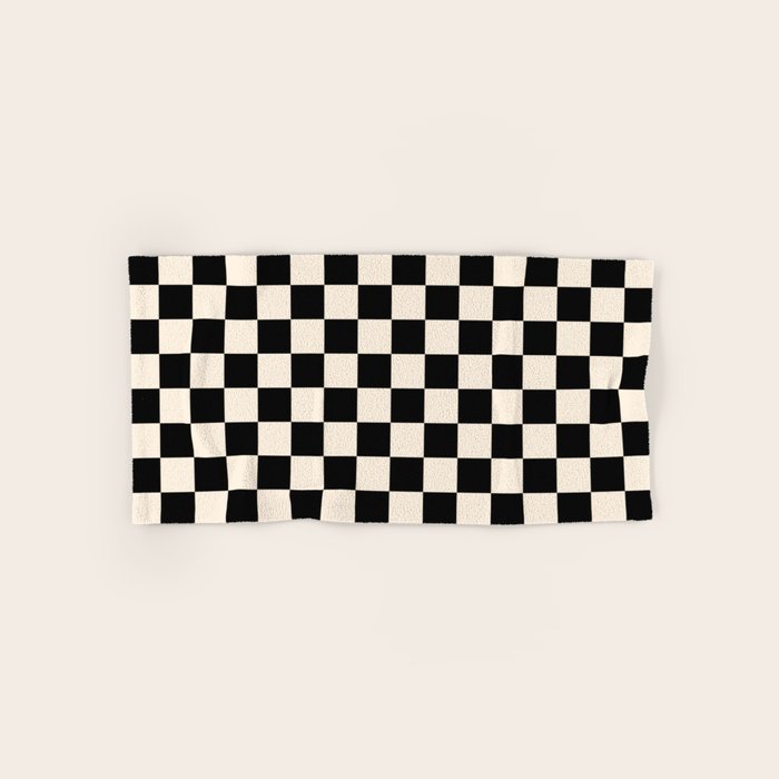 Checkerboard Mini Check Pattern in Black and Almond Cream Bath Towel Gallery Image 1