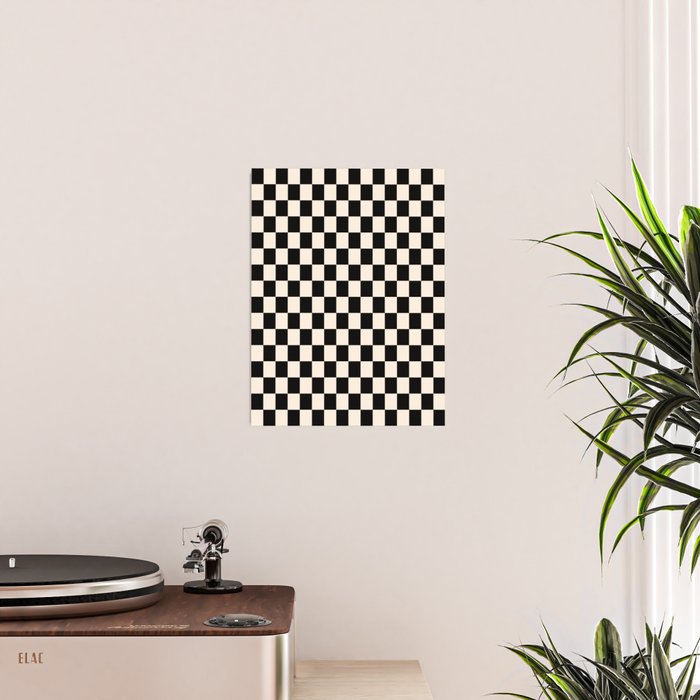 Checkerboard Mini Check Pattern in Black and Almond Cream Poster Gallery Image 2