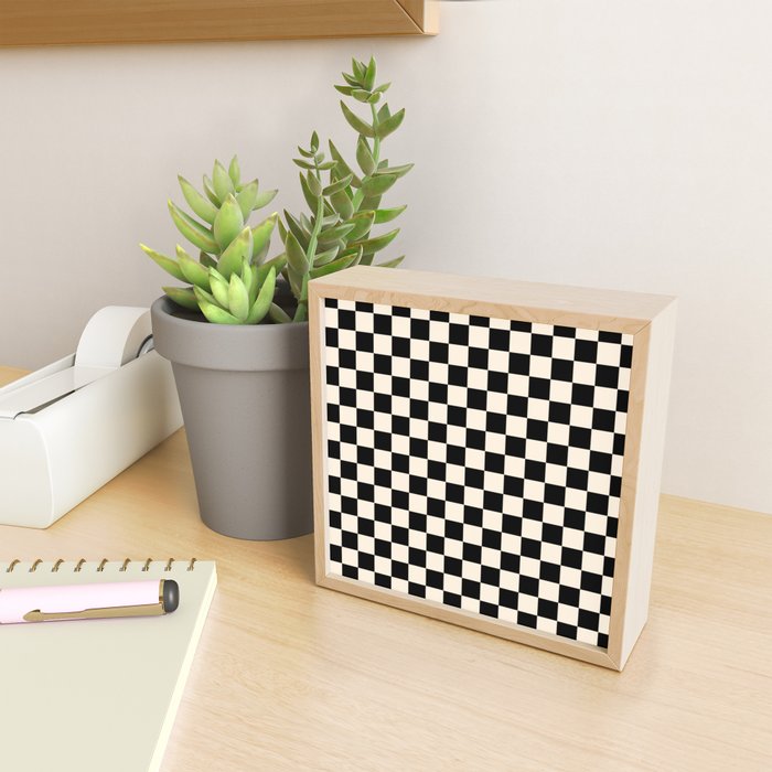 Checkerboard Mini Check Pattern in Black and Almond Cream Mini Art Print Gallery Image 2
