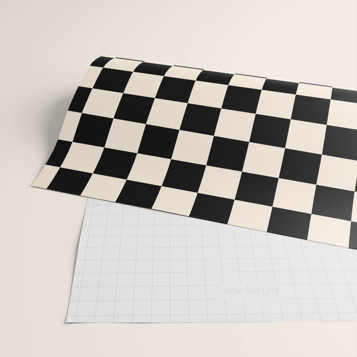 Checkerboard Mini Check Pattern in Black and Almond Cream Wrapping Paper Gallery Image 2