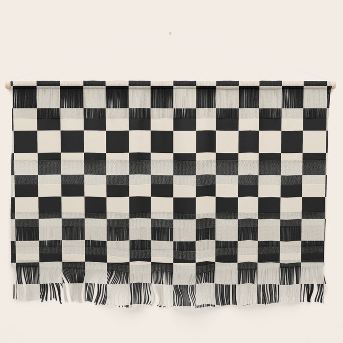 Checkerboard Mini Check Pattern in Black and Almond Cream Wall Hanging Gallery Image 1