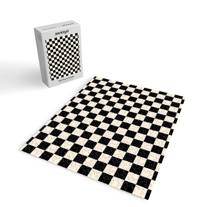 Checkerboard Mini Check Pattern in Black and Almond Cream Jigsaw Puzzle Gallery Image 2