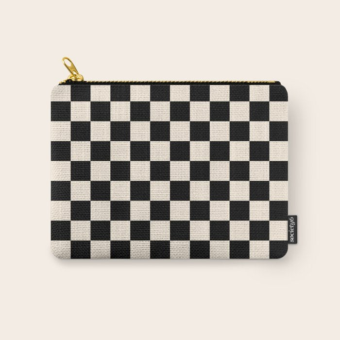Checkerboard Mini Check Pattern in Black and Almond Cream Carry All Pouch Gallery Image 1