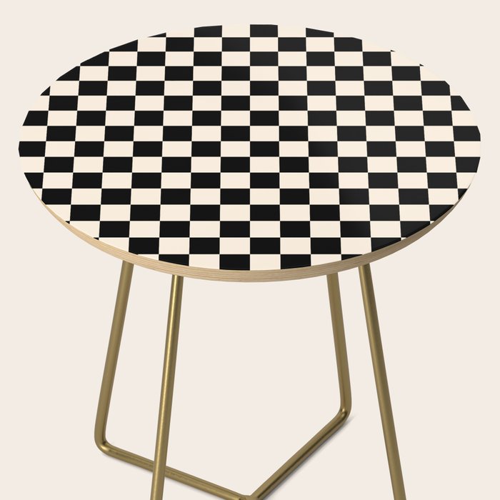 Checkerboard Mini Check Pattern in Black and Almond Cream Side Table Gallery Image 2