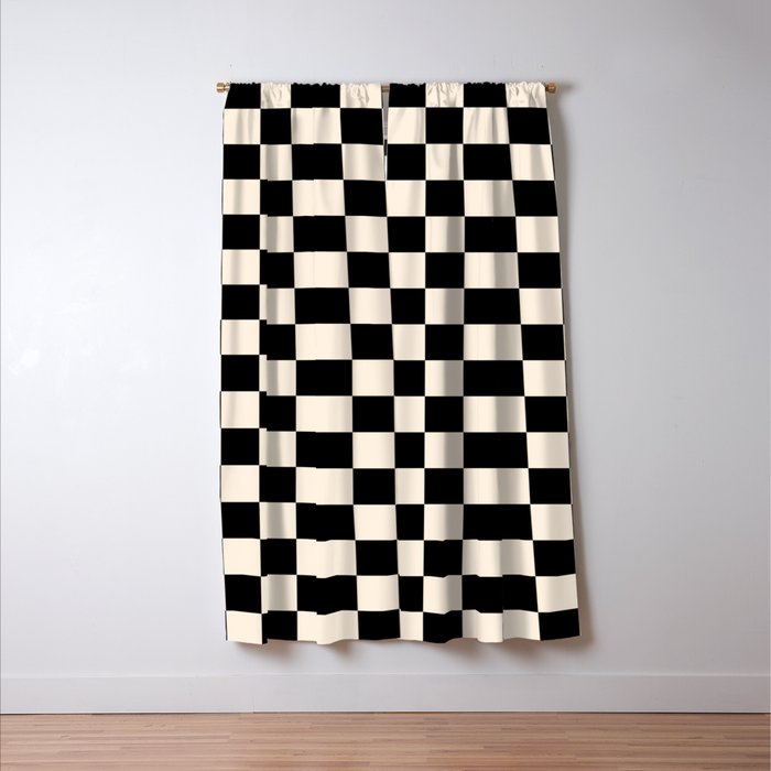 Checkerboard Mini Check Pattern in Black and Almond Cream Window Curtain Gallery Image 3