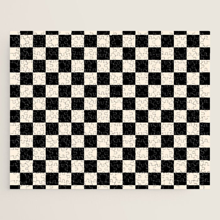 Checkerboard Mini Check Pattern in Black and Almond Cream Jigsaw Puzzle Gallery Image 1