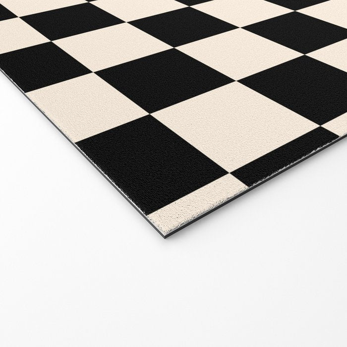Checkerboard Mini Check Pattern in Black and Almond Cream Welcome Mat Gallery Image 2