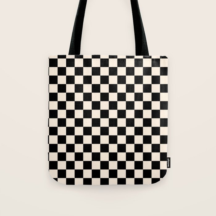 Checkerboard Mini Check Pattern in Black and Almond Cream Tote Bag Gallery Image 1