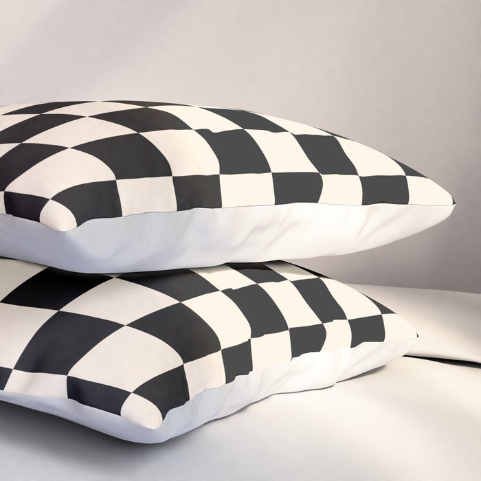 Checkerboard Mini Check Pattern in Black and Almond Cream Pillow Sham Gallery Image 3