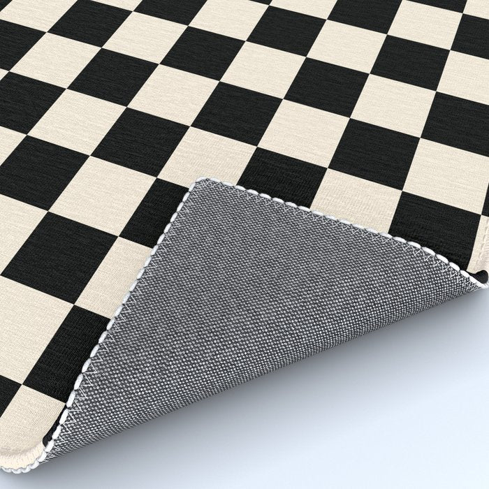 Checkerboard Mini Check Pattern in Black and Almond Cream Rug Gallery Image 4