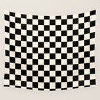 Checkerboard Mini Check Pattern in Black and Almond Cream Wall Tapestry Gallery Image 4