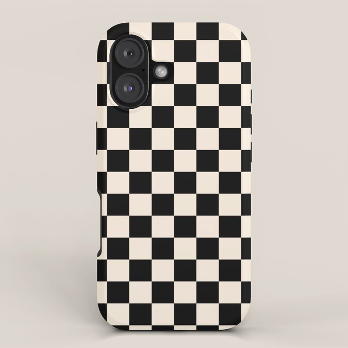 Checkerboard Mini Check Pattern in Black and Almond Cream iPhone Case Gallery Image 1