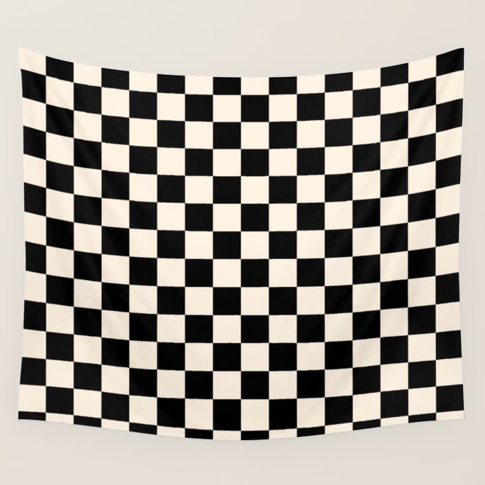 Checkerboard Mini Check Pattern in Black and Almond Cream Wall Tapestry Gallery Image 1