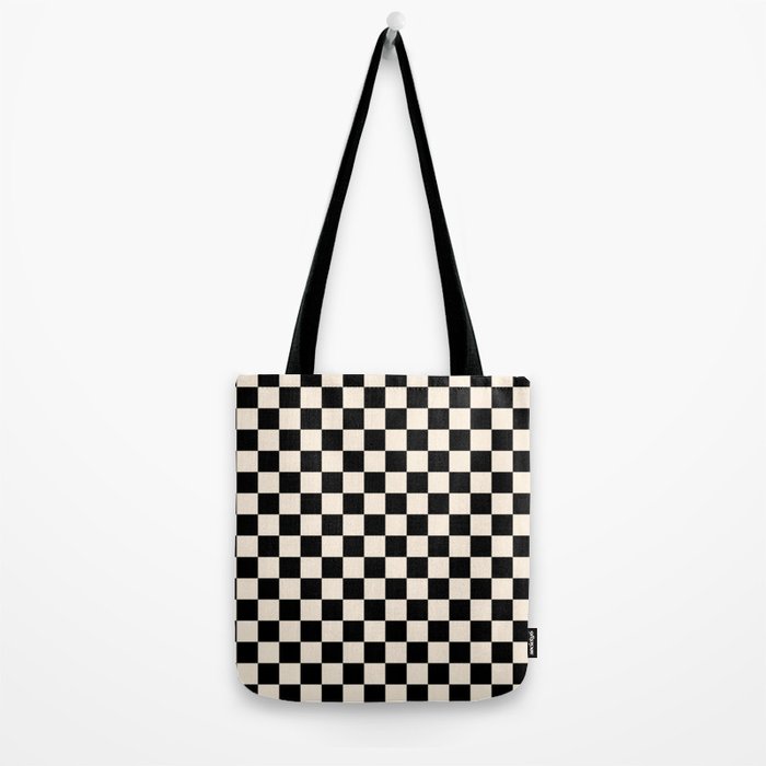 Checkerboard Mini Check Pattern in Black and Almond Cream Tote Bag Gallery Image 2
