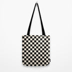 Checkerboard Mini Check Pattern in Black and Almond Cream Tote Bag Gallery Image 2