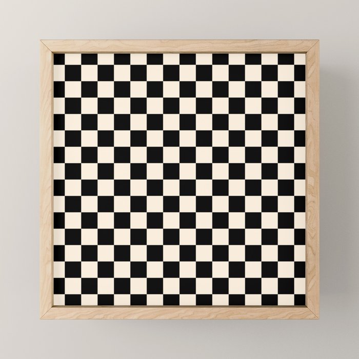 Checkerboard Mini Check Pattern in Black and Almond Cream Mini Art Print Gallery Image 1
