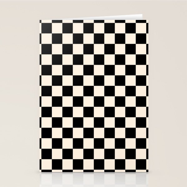 Checkerboard Mini Check Pattern in Black and Almond Cream Stationery Card Gallery Image 2