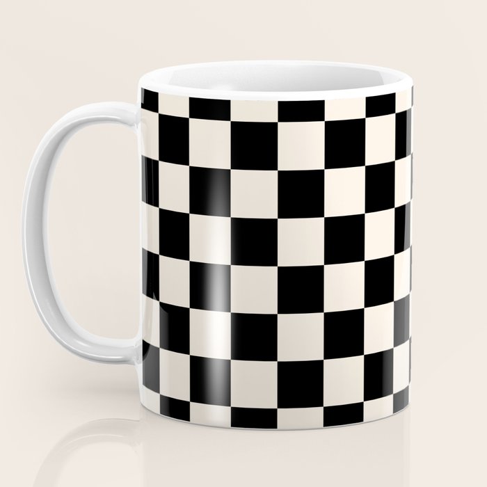 Checkerboard Mini Check Pattern in Black and Almond Cream Coffee Mug Gallery Image 3