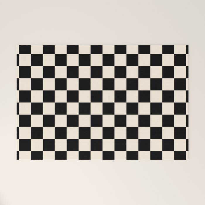 Checkerboard Mini Check Pattern in Black and Almond Cream Welcome Mat Gallery Image 1