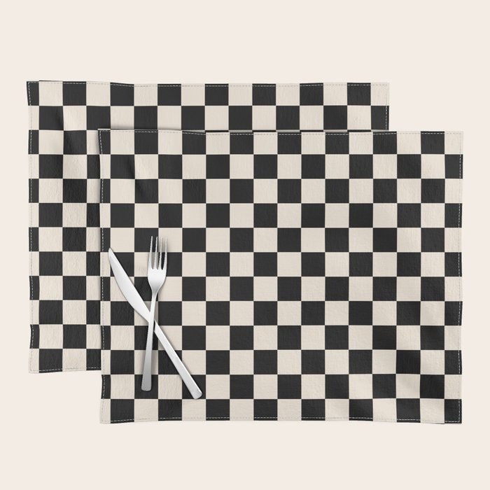 Checkerboard Mini Check Pattern in Black and Almond Cream Placemat Gallery Image 1