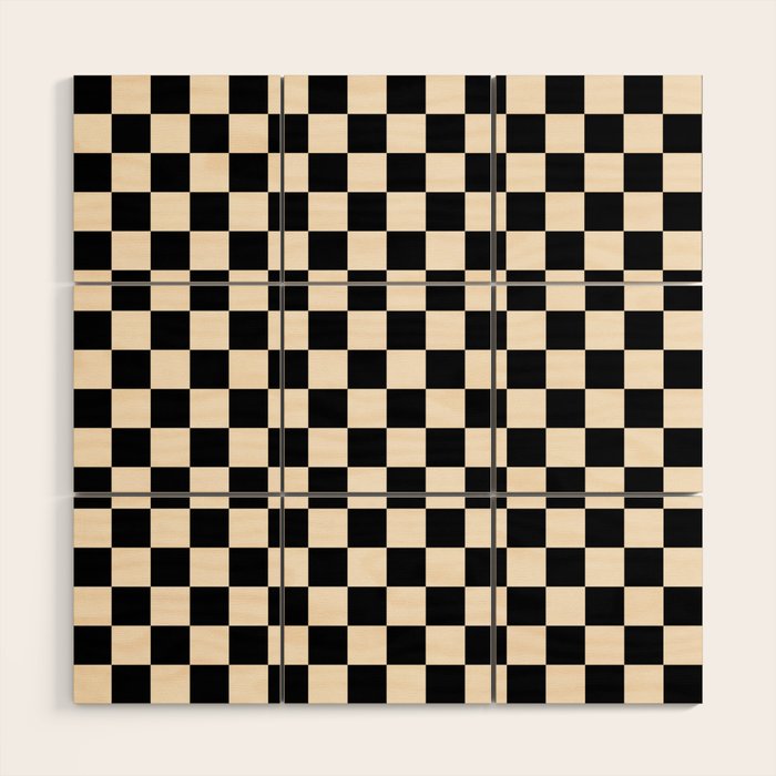 Checkerboard Mini Check Pattern in Black and Almond Cream Wood Wall Art Gallery Image 1