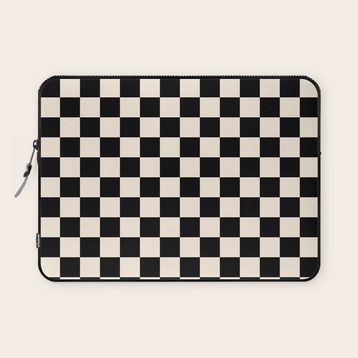 Checkerboard Mini Check Pattern in Black and Almond Cream Laptop Sleeve Gallery Image 1