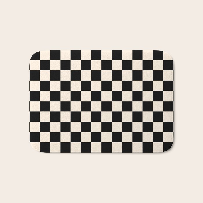 Checkerboard Mini Check Pattern in Black and Almond Cream Bath Mat Gallery Image 1