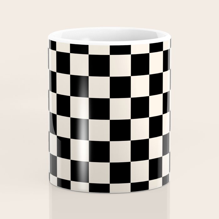 Checkerboard Mini Check Pattern in Black and Almond Cream Coffee Mug Gallery Image 4