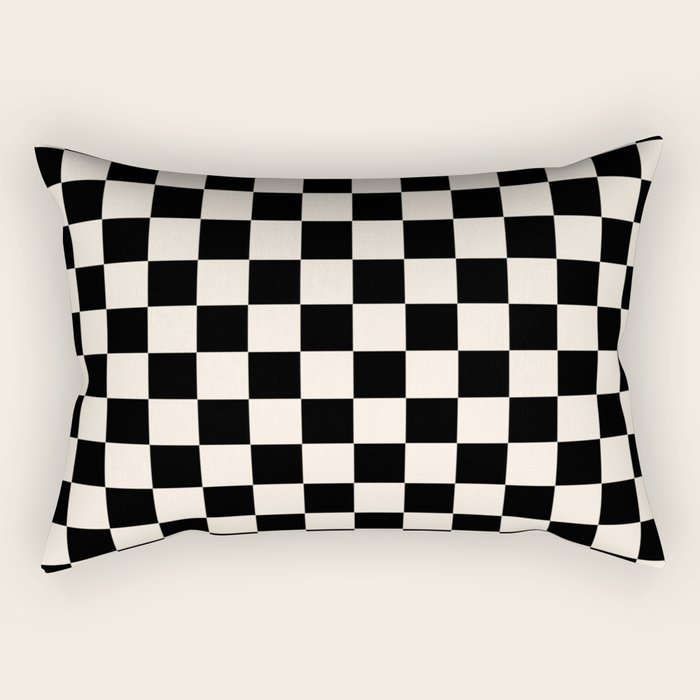 Checkerboard Mini Check Pattern in Black and Almond Cream Rectangular Pillow