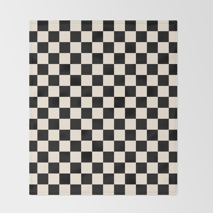 Checkerboard Mini Check Pattern in Black and Almond Cream Throw Blanket Gallery Image 2