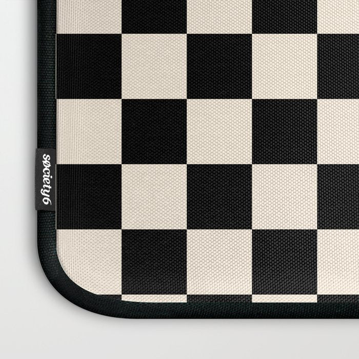 Checkerboard Mini Check Pattern in Black and Almond Cream Laptop Sleeve Gallery Image 3